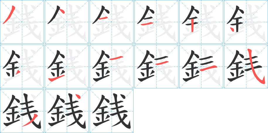 銭字的笔顺