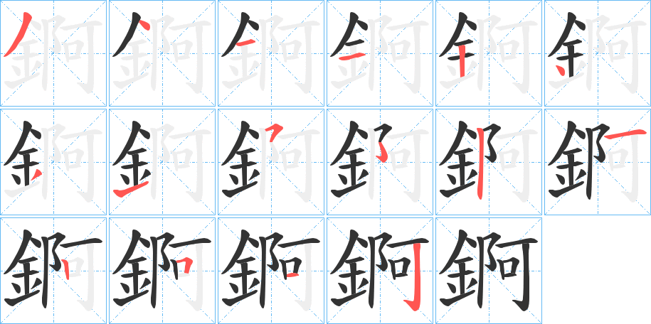 錒字的笔顺