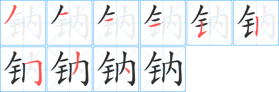 钠字的笔顺